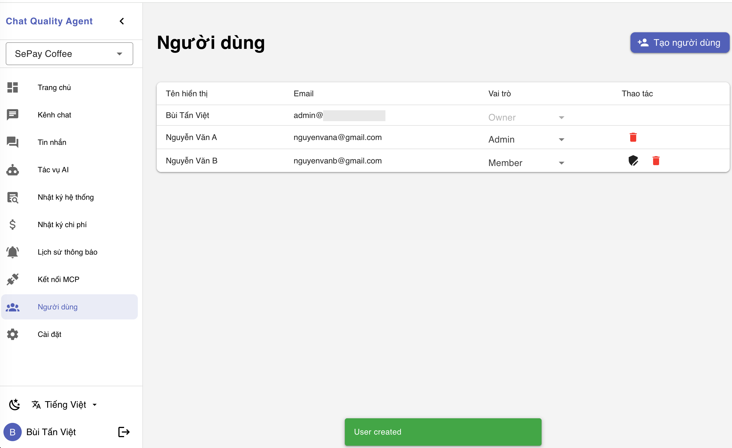 Quản lý người dùng